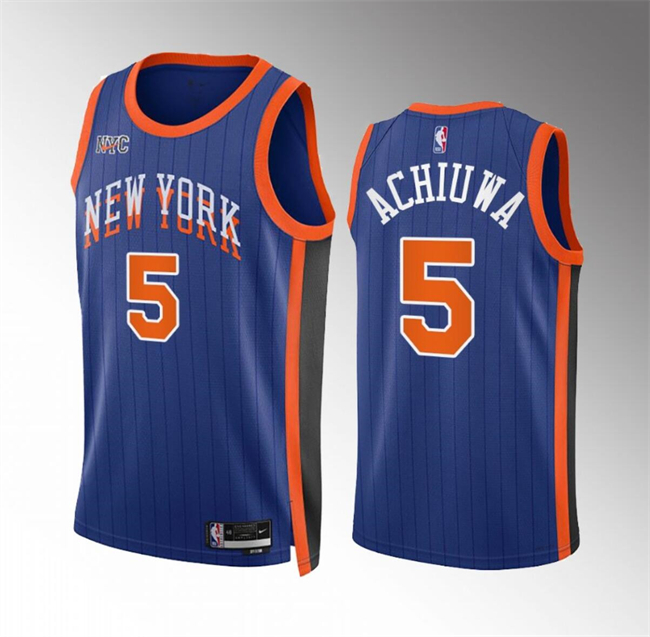 Men's New Yok Knicks #5 Precious Achiuwa Blue 2023/24 City Edition Stitched Basketball Jersey